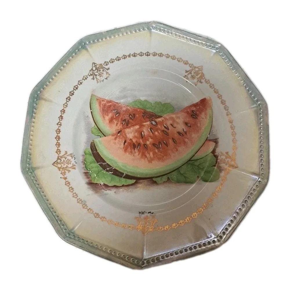 Vtg Porcelain Luster Dessert Plate Hand-painted‎ Watermelon Francaise Porcelain